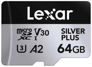 Lexar Silver Plus 64GB Micro SD�J�[�h �ő�205MB/s MicroSDXC UHS-I�t���b�V���������[�J�[�h �A�_�v�^�[�t�� C10 U3 A2 V30�Ή� �t��HD 4K UHD ����TF�J�[�h �h���[�� �A�N�V����