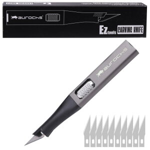 aurochs EZ-tools カービングナイフ 替刃 10枚 デザインナイフ アートナイフ クラフトナイフ 細工用カッター 軽量 アルミニウム製 プラモデル 彫刻 切絵 (ガンメタリック)