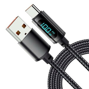 USB-C �P�[�u�� 7A 100W �}���[�d�Ή� �f�W�^���\���t�� USB Type-C �P�[�u�� �A���~�����O�� ���ϋv�i�C�����҂� �u���b�N For MacBook/iPad Air/Pro/Xperia/Galaxy�Ȃǂ�USB-C�@��Ή� ����
