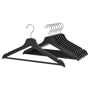 IKEA(イケア) BUMERANG/ブメラング 木製無垢材洋服ハンガー 肩部分凹み スーツ・ジャケット・キャミソール向け (2セット(16本), ブラック)