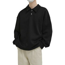 [maytopia] トレーナー スウェット プルオーバー ポロプルオーバー トップス ゆったり メンズ レディース 黒 無地 春 CX8829