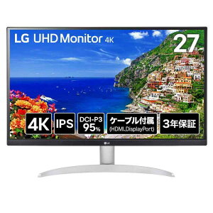 LG j^[ fBXvC 27UP600K-W 27C`/4K(3840×2160)/IPS/DCI-P3 95%/10.7F\(8bit+FRC)/DisplayHDR 400/A`OA/HDMI×2/DisplayPort/tbJ[