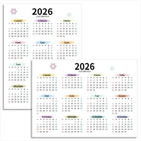 2026 年間 カレンダー ポスター 壁掛け 1枚 年表 シンプル 1年 書き込み おしゃれ 北欧 かわいい 一枚もの 2026年 1月始まり 日曜始まり 12ヶ月 インテリア 家庭 学校 オフィス 横長 縦長 2面 小さ