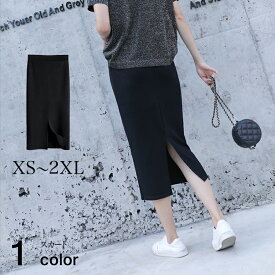 【クーポンで★25%OFF】 スカート ひざ下 春 夏 秋冬 ペンシルスカート ミモレ丈 タイト レディース Iライン スリット ストレッチ ウエストゴム ハイウエスト 大人 おしゃれ かわいい きれいめ カジュアル シンプル 無地 オフィス ビジネス セレモニー OL 黒 ブラック