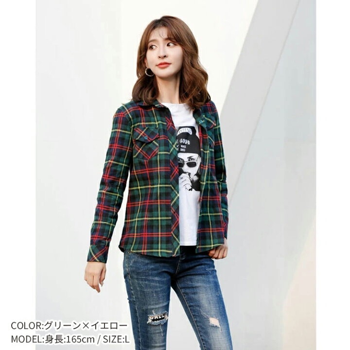 楽天市場 クーポン利用で10 Off チェックシャツ レディース 長袖 ネルシャツ 春 秋冬 シャツ チェック マルチチェックシャツ ブラウス ボタン トップス フランネル コットン 綿 大きいサイズ 大人 カジュアル おしゃれ かわいい 韓国ファッション 赤 ピンク グリーン