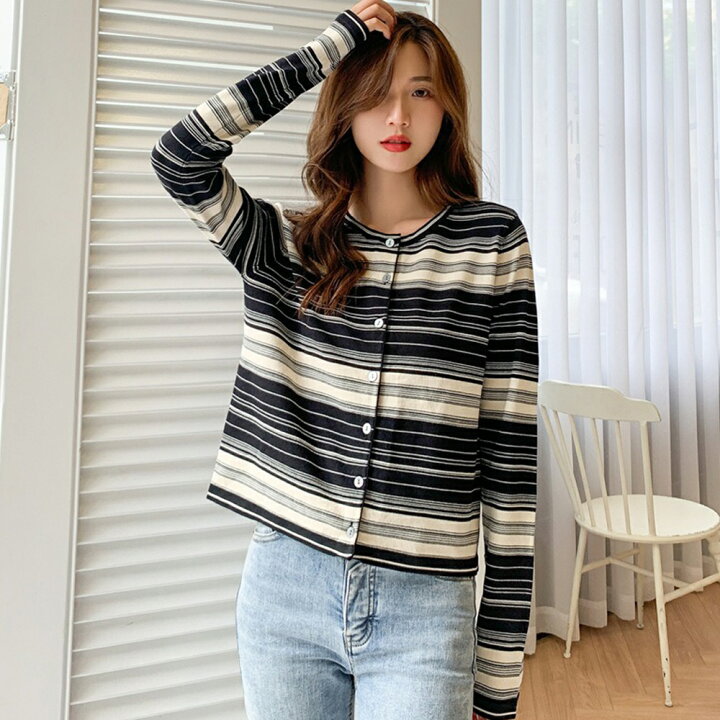 楽天市場 クーポン利用で30 Off ボーダー ニット カーディガン レディース 春 秋 冬 トップス カットソー 長袖 ショート丈 薄手 クルーネック 前開き ストライプ きれいめ 大きいサイズ スリムフィット おしゃれ 大人可愛い かわいい カジュアル 羽織 ネイビー