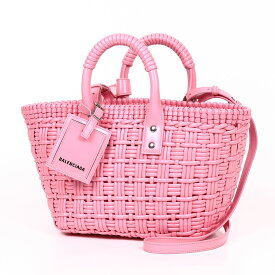 バレンシアガ バッグ BALENCIAGA かごバッグ CRUSH RAFFIA XS レディース トートバッグ ショルダーバッグ ピンク 編み込み ストラップ付き ロゴタグ ギフト プレゼント 母の日 クリスマス 人気 ブランド 正規品