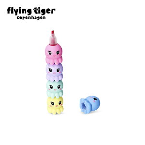 【フライングタイガー公式】蛍光ペン(オクトパス) タコ型 パステルカラー 5本セット キュート 重ねられる 文房具 おしゃれ かわいい ハイライト 勉強 仕事 学校 オフィス サイズ:2.8×16.8c