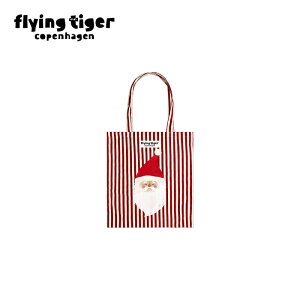 【フライングタイガー公式】トートバッグ サンタ サイズ:縦68cm x 横38cm イラスト 赤白ストライプ 軽量 持ち運び 便利 デイリー お出かけ 買い物 北欧 デザイン かわいい おしゃれ クリスマ