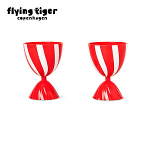 【フライングタイガー公式】カップ(2個セット) ストライプ 赤白 ポップ かわいい 軽量 プラスチック 日常使い パーティー ピクニック ドリンク コップ 食器 テーブルウェア クリスマス デ