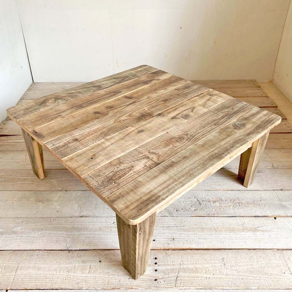 リサイクルウッド・75cm角 ローテーブル 机 テーブル 木製 センターテーブル 座卓 ちゃぶ台 アンティーク風 天然木 無垢 | フォリア　フィオーレ