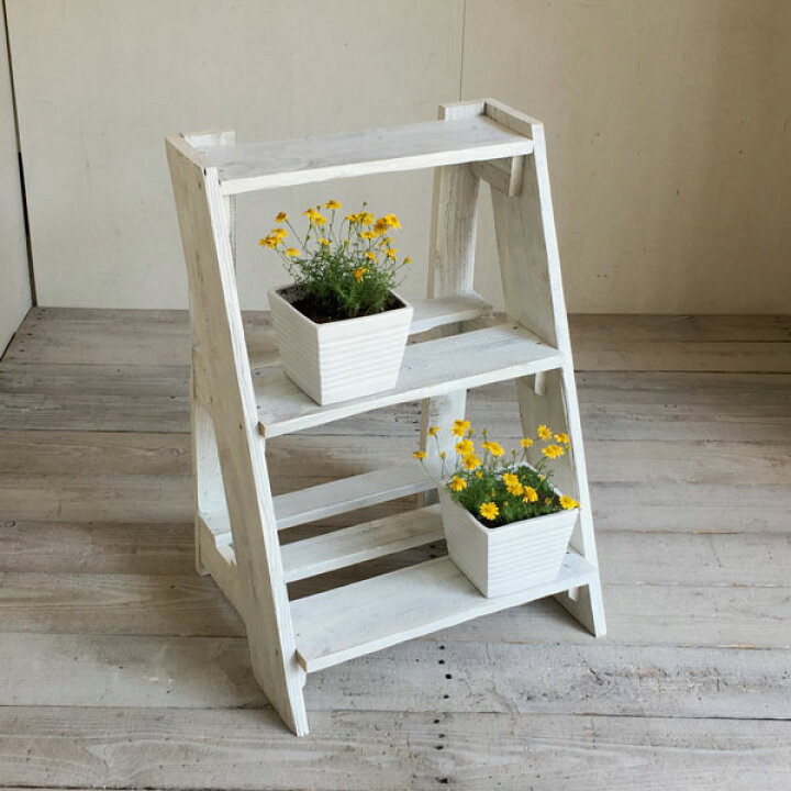 楽天市場】フラワースタンド 3段ステップ ホワイト 花台 木製 玄関 
