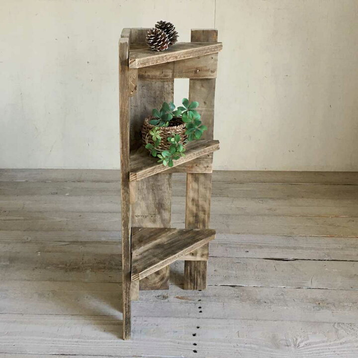 楽天市場 リサイクルウッド コーナーラックミニ３段アンティーク風シェルフ 木製シェルフ 収納棚 木製 コーナーシェルフ コーナー棚 三角コーナー 天然木 無垢 アンティーク風 フォリア フィオーレ