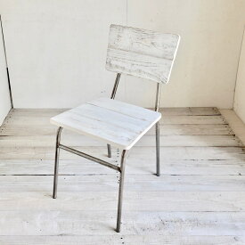 cafemoku リサイクルウッド ダイニングチェア スクエア ホワイト 食卓椅子 スチール脚 アンティーク風 レトロ 無垢 天然木 フォリアフィオーレ