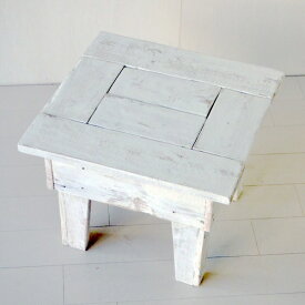 cafemoku リサイクルウッド 玄関スツール S ホワイト 木製 木製テーブル ベンチ 踏み台 天然木 無垢 アンティーク風 フォリアフィオーレ