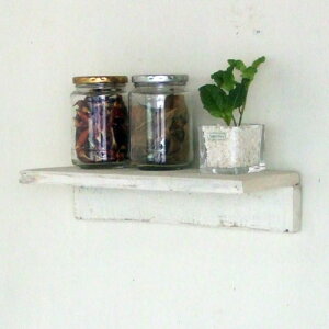 cafemoku リサイクルウッド ウォールシェルフ L ホワイト 木製シェルフ 壁掛けシェルフ 壁掛け飾り棚 飾り棚 壁掛け 無垢 天然木 アンティーク風 フォリアフィオーレ