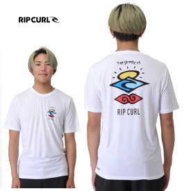 リップカール RIPCURLL ラッシュ　Tシャツ　12CMRV　ラッシュガード　サーフィン　サーフブランド　サーフロゴ　バックプリント　紫外線　UVカット　ドライ素材　UPF 50+UVサンプロテクション
