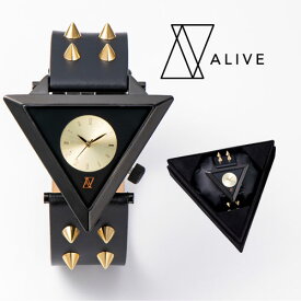 ALIVE 時計 A-FRAME STUDE BELT スタッズ ベルト ブラック ゴールド 腕時計 メンズ レディース 大きめ インパクト ペアルック リンクコーデ プレゼントラッピグ可