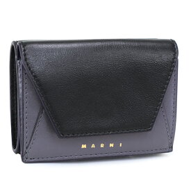 【在庫処分セール】マルニ MARNI (PFMO0056U1 P2644 Z2L38 MERCURY/BLACK) 23SS グレー×ブラック レディース LEATHER TRI-FOLD WALLET トリフォールドウォレット 財布 折財布