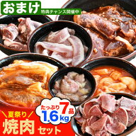 焼肉セット 夏祭 7種で1.6kg 牛カルビ 牛ハラミ 豚トロ 豚サガリ マルチョウ牛ホルモン 鶏セセリ 豚タン …
