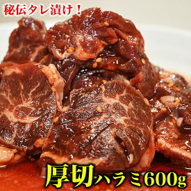 【特売】ハラミ (サガリ) 牛 600g(タレ込) 秘伝タレ漬け味付き厚切り 【2個以上から注文数に応じオマケ付き】[焼肉 BBQ バーベキュー 野菜炒め 弁当]