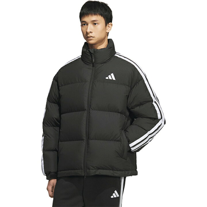 adidas ダウンジャケット 黒/白 ストライプ リバーシブル M adidas 