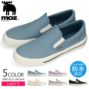 【24時間限定5%OFFクーポン】moz モズ スリッポン スニーカー レディース 防水 軽量 歩きやすい 履きやすい 疲れない かわいい おしゃれ 黒 MZ-6003 レインシューズ 雨の日 通勤 通学 雨 シューズ