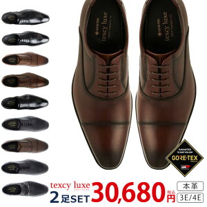 テクシーリュクス ビジネスシューズ 2足セット 防水 ゴアテックス 本革 3E 4E 幅広 甲高 歩きやすい 疲れない 蒸れない 滑らない 走れる 軽量 通気性 外羽根 内羽根 おしゃれ アシックス メン