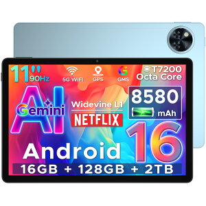 �y���ʌ��� 4000�~OFF��GeminiAI���ځz���[ Android16 �^�u���b�g DOOGEE U11 11�C���` 90Hz ���� 16GB RAM/128GB ROM �I�N�^�R�A �����\�^�u���b�g Widevine L1 Netflix�Ή� 8580mAh ��e�ʃo�b�e���[ 1300����f AI�J