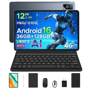 �y����9000�~�I�t�zDOOGEE TABG6PRO�Z�b�g�� Android16 �^�u���b�g 12�C���` 2K 90Hz���� SIM�t���[ 36GB RAM+128GB ROM+�g���Ή� 9000mAh��e�� 8�R�AG100 CPU WiFi+4G LTE ��F�� �L�[�{�[�h&�P�[�X�t��