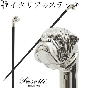 メンズ ステッキ 杖 おしゃれ パソッティ 高級 ブルドッグ シルバー かっこいい お洒落 イタリア ブランド PASOTTI パソッティ ジャンプ式 雨傘 8本骨 2段折り 黒 ブラック プレゼント ギフト 男