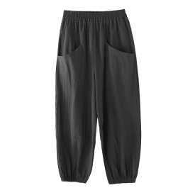 サルエルパンツ レディース 秋 冬 麻 きれいめ コーデ ボトムス リネン 綿麻 部屋着 リラックス パンツ ウェストゴム 長め ダボダボ ゆるめ 秋冬 オールシーズン 黒 青 紺 赤 ブラック ブルー カーキ グレー ネイビー メール便