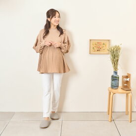 [for mom]プリーツ切り替え ニットプルオーバーレディース 産前産後 ママ 妊婦 春 夏 秋 冬 20代 30代 40代 OL [71825]
