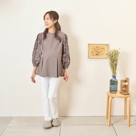 [for mom]袖フリル サイドプリーツブラウス レディース 産前産後 ママ 妊婦 春 夏 秋 冬 20代 30代 40代 OL [71827]