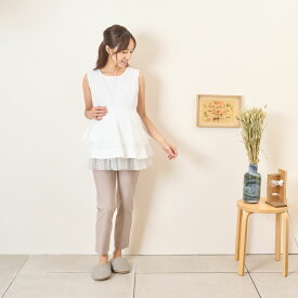 [for mom]フリル裾 ニットプルオーバーアンサンブル レディース 産前産後 ママ 妊婦 春 夏 秋 冬 20代 30代 40代 OL [73068]