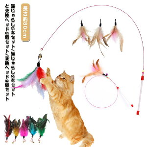 おもちゃ 鈴付き 長い ペット用品 ロング ねこじゃらし 羽根 交換ヘッド9個 猫じゃらし セット ストレス発散 猫 5本セット ネコ 棒 キャットトイ 安全 猫じゃらし 鳥 かわいい 送料無料 ロン