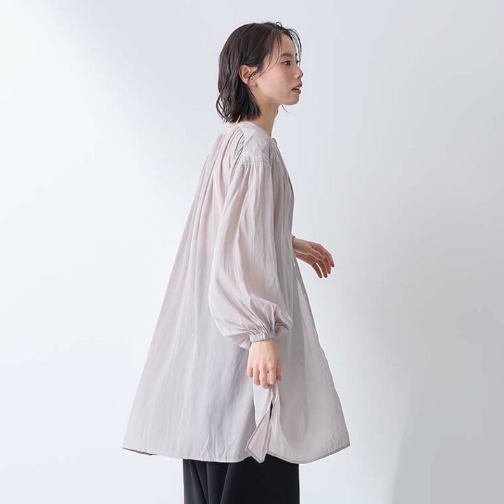 楽天市場】ギャザー サイドスリットボリューム袖 シャツ チュニック 