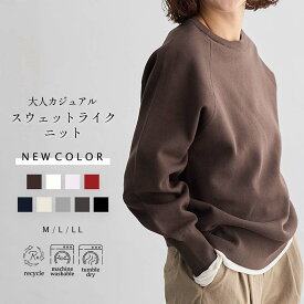 【最大30％OFFクーポン 11日9:59迄】スウェットライク ニット プルオーバー レディース トップス セーター スウェット クルーネック 長袖 リブ袖 着回し リサイクルポリエステル 25S/S 春 秋 冬 M/L/LLサイズ 洗濯可 for/c フォーシー 楽天room