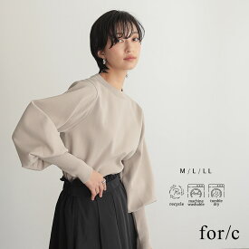 【30％OFFクーポン 11日9:59迄】ロングリブ ボリューム袖 ニット プルオーバー レディース トップス 長袖 クルーネック ワイドリブ リブ袖 リサイクルポリエステル サスティナブル エコ 25S/S 春 秋 冬 M L LL サイズ 洗濯可 for/c フォーシー 楽天room