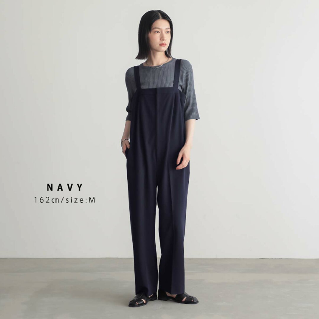 撥水 サロペット パンツ オールインワン レディース ボトム ワンピース ワイド ワイドパンツ ストレートパンツ ウエストゴム リサイクルポリエステル エコ 25S/S 春 夏 秋 低身長 高身長 プチ トール サイズ 洗濯可 for/c フォーシー 楽天room - メイン画像 3