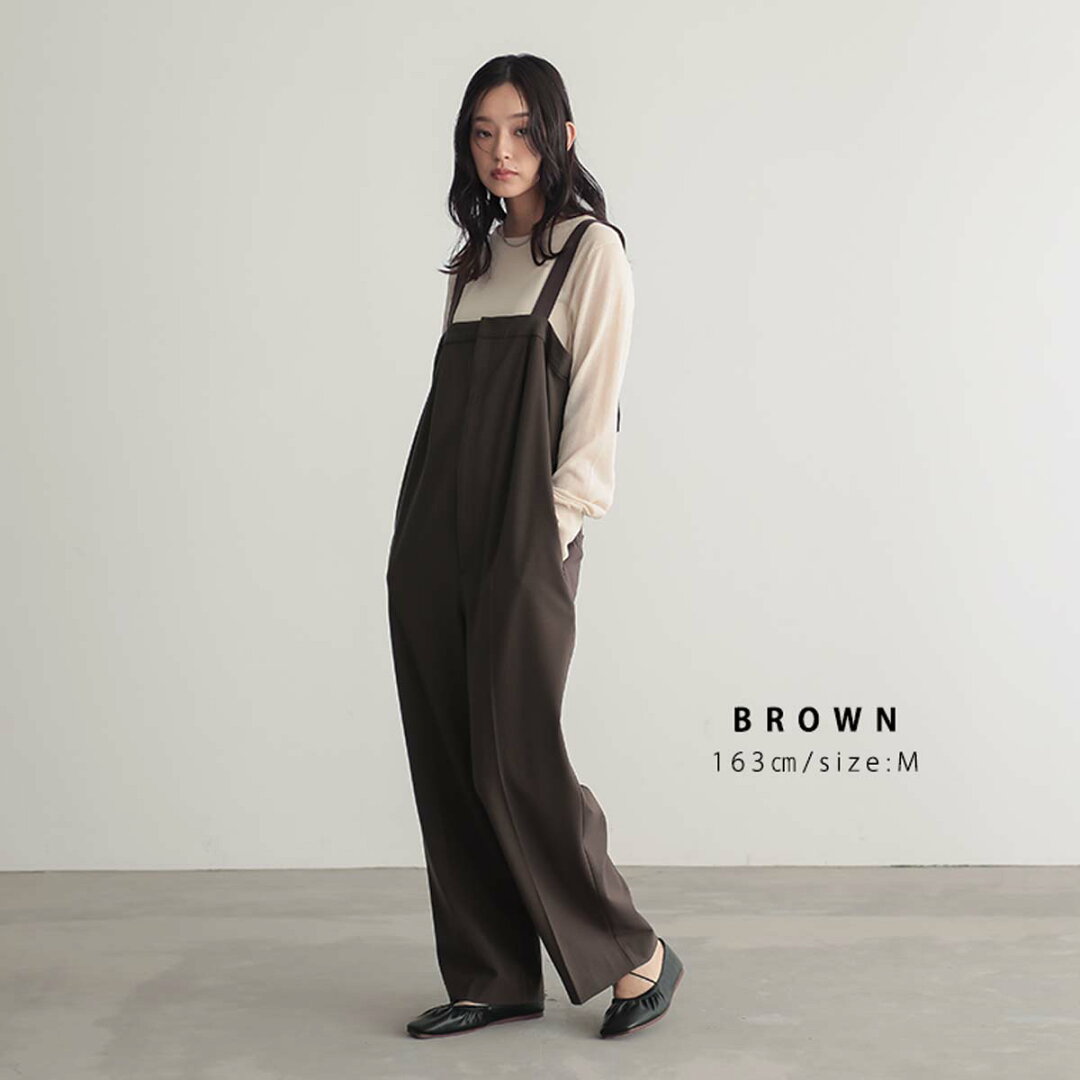撥水 サロペット パンツ オールインワン レディース ボトム ワンピース ワイド ワイドパンツ ストレートパンツ ウエストゴム リサイクルポリエステル エコ 25S/S 春 夏 秋 低身長 高身長 プチ トール サイズ 洗濯可 for/c フォーシー 楽天room - メイン画像 4