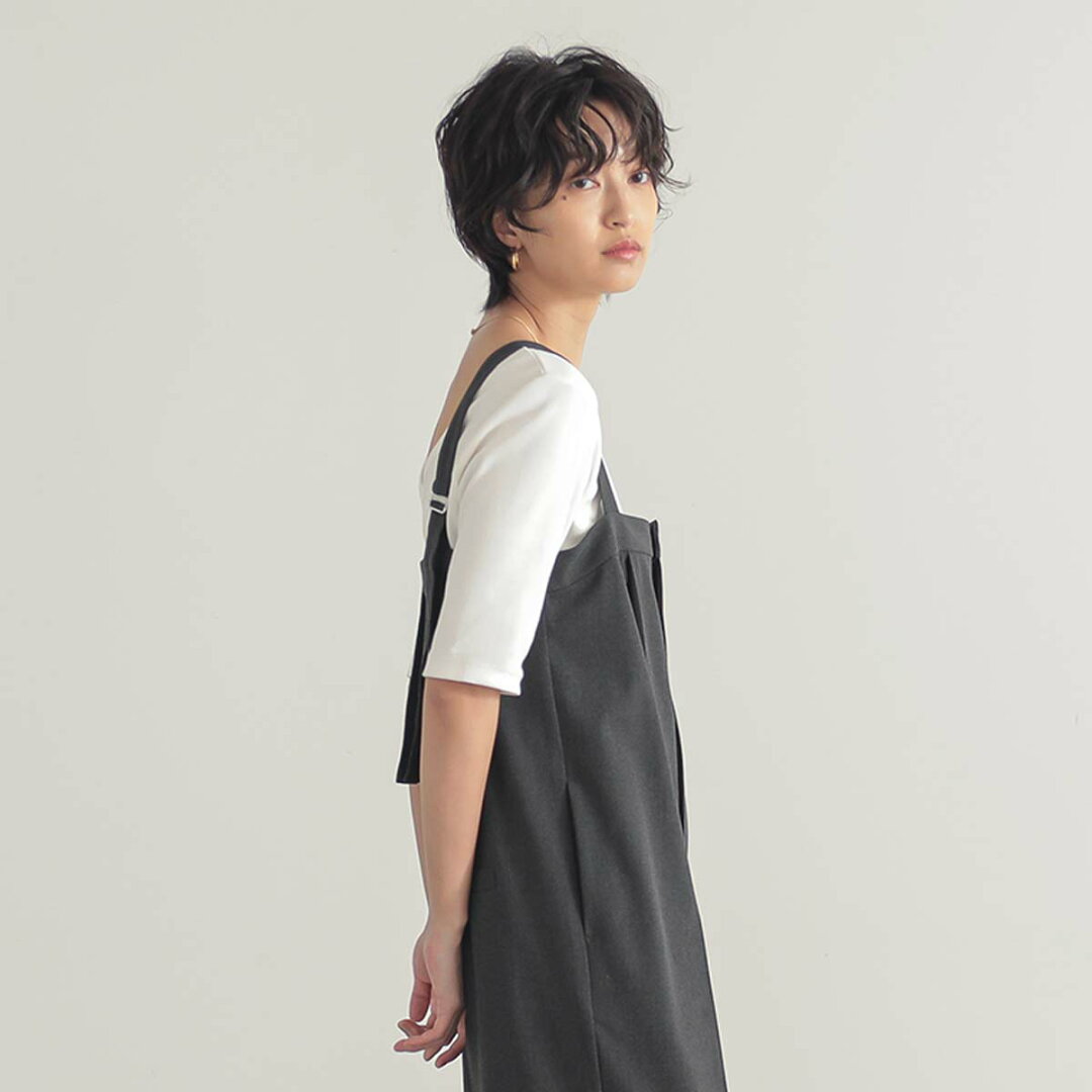 撥水 サロペット パンツ オールインワン レディース ボトム ワンピース ワイド ワイドパンツ ストレートパンツ ウエストゴム リサイクルポリエステル エコ 25S/S 春 夏 秋 低身長 高身長 プチ トール サイズ 洗濯可 for/c フォーシー 楽天room - メイン画像 12