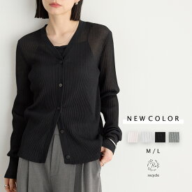 【最大30％OFFクーポン 21日9:59迄】シアープリーツ ニット カーディガン 長袖 羽織 シアートップス シアーカーディガン 透け感 プリーツ 軽量 冷房対策 きれいめ シンプル おしゃれ リサイクルポリエステル エコ 25S/S 春 夏 秋 M L サイズ 洗濯可 for/c フォーシー