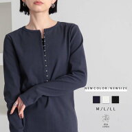 ホックテープ ヘンリーネック トップス カットソー Tシャツ 長袖 レディース コンパクトシルエット 無地 …