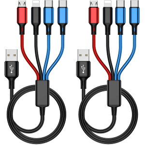 �y���������zusb �[�d�P�[�u�� 4in1 (�f���A��USB C 2�{��) �g�ѓd�b�A�^�u���b�g�A�C���z���A���̑��̃f�o�C�X���[�d���邽�߂̃}���`�[�d�P�[�u�� (��}���[�d) �i�C�����ґg 3in1 USB �P�[�u��