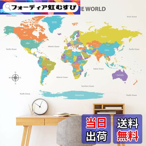 �y���������zDECOWALL DL3-2302 ���� �J���[�t�� ���E�n�} �E�H�[���X�e�b�J�[ (152x105 cm) �f�R �c�t�� �ۈ牀 �q������ DIY�p �Ǔ]�� �V�[�� �E�H�[���A�[�g �V�[�� �j�̎q ���̎q ���ǂ� �o�X���[