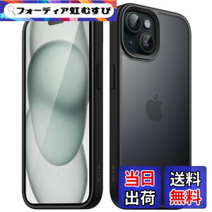 �y���������zJETech �}�b�g�P�[�X iPhone 15 Plus 6.7�C���`�p �ϏՌ����~���^���[�O���[�h�̗����h�~ ������̔������̔w�ʓd�b�J�o�[ �w��h�~ (�u���b�N)