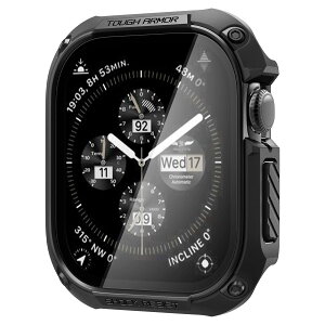 �y���������zSpigen Apple Watch 11 Apple Watch 10 �P�[�X 46mm �K���X ��̌^ �ČRMIL�K�i�擾 ��ʕی� �ϏՌ� ���� �Ռ��z�� ���菝 �h�~ �ی�J�o�[ �^�t�E�A�[�}�[ ACS08603 (�u���b�N)