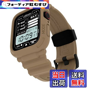 �y���������zElkson Quattro PRO for Apple Watch Series 9 8 7 45mm 41mm 6 SE 5 4 44mm 40mm�Ή� �n���n�[�P�[�X TPU �_�� �ϏՌ��� �S�ʕ� ��c �F�FDesert Tan�A�T�C�Y�F41mm / 40mm