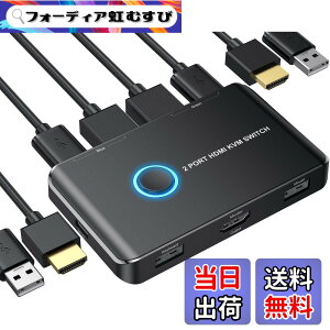�y���������z4K KVM�X�C�b�` HDMI KVM �ؑ֊� 2�� �R���s���[�^�[�p USB HDMI�X�C�b�` �L�[�{�[�h/�}�E�X/�v�����^�[��1���HD���j�^�[�����L 4K@60Hz���T�|�[�g ���{��������t�� �F�F�u���b�N�B�A
